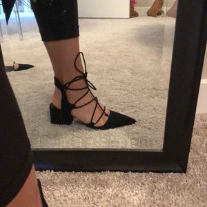 Black strappy mid heels